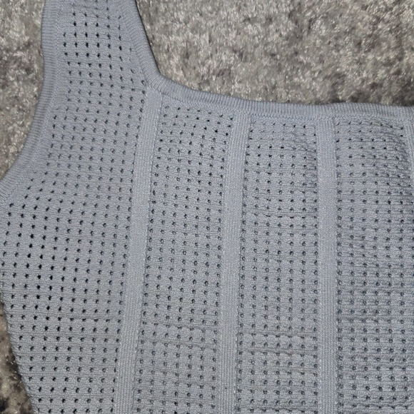 Babaton Aritzia Blue Pointelle Knit Square Neck Crop Tank Top XS - Picture 4 of 9